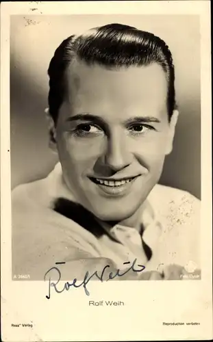 Ak Schauspieler Rolf Weih, Portrait, Ross Verlag Nr. A 2542/1, Autogramm
