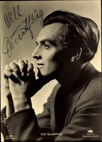 Ak Schauspieler Will Quadflieg, Ross Verlag A 3143/1, Portrait im Profil, Autogramm