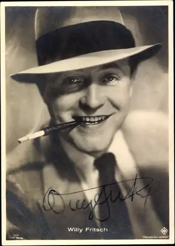 Ak Schauspieler Willy Fritsch, Portrait, Hut, Zigarette, Autogramm