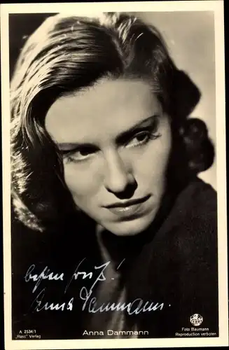 Ak Schauspielerin Anna Dammann, Portrait, Ross Verlag A 2534 1, Autogramm