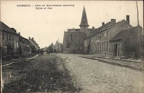 Ak Crombeke Krombeke Poperinghe Poperinge Westflandern, Kirche und Westvieterensteenweg