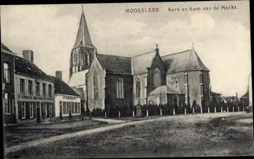 Ak Moorslede Westflandern, Kirche und Seite des Marktes