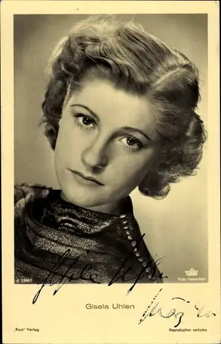 Ak Schauspielerin Gisela Uhlen, Portrait, Ross Verlag A 2388 1, Autogramm