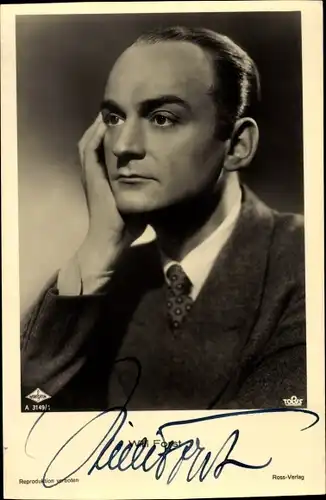 Ak Schauspieler Willi Forst, Portrait, Tobis Film, Ross Verlag A 3149 1, Autogramm