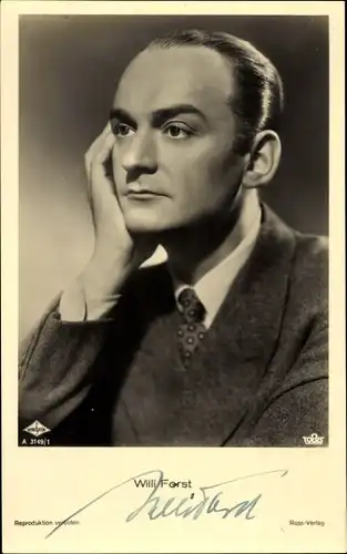 Ak Schauspieler Willi Forst, Portrait, Tobis Film, Ross Verlag A 3149 1, Autogramm