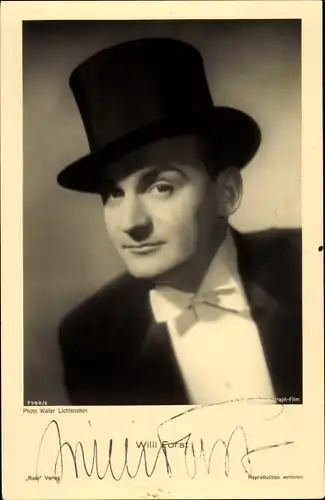 Ak Schauspieler Willi Forst, Portrait, Zylinder, Autogramm