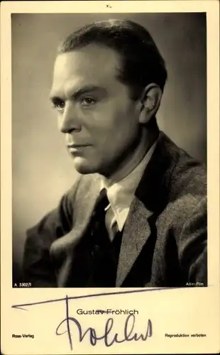 Ak Schauspieler Gustav Fröhlich, Portrait im Anzug, Ross Verlag A 3302 1, Autogramm