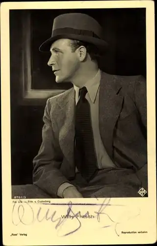 Ak Schauspieler Willy Fritsch, Portrait im Profil, Hut, Autogramm