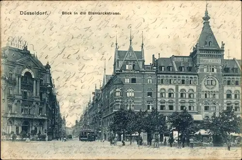 Ak Düsseldorf am Rhein, Bismarckstraße, Straßenbahn