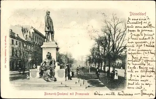 Ak Düsseldorf am Rhein, Bismarck-Denkmal, Promenade
