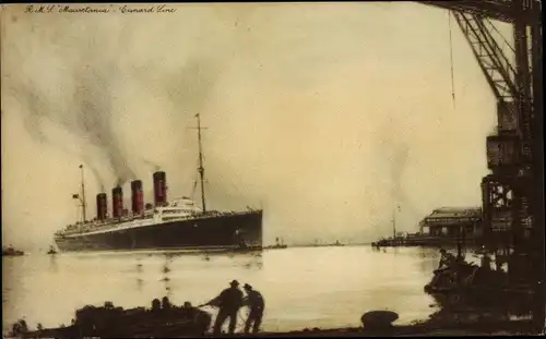 Künstler Ak Passagierdampfer RMS Mauretania, Cunard Line
