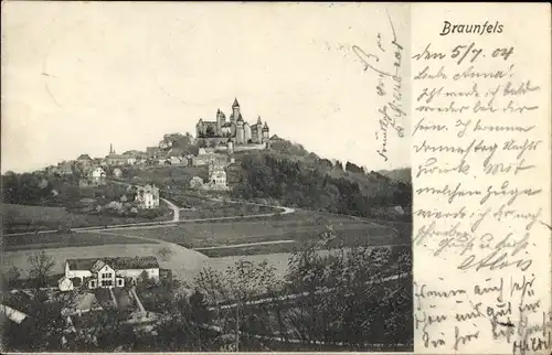 Ak Braunfels an der Lahn, Schloss, Panorama