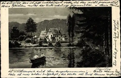 Ak Darmstadt in Hessen, Oberwaldhaus, Ruderboot