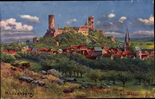 Künstler Ak Lanzendorf, Rich., Münzenberg in Oberhessen, Panorama