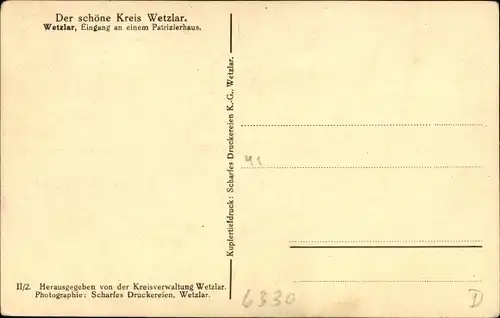 Ak Wetzlar an der Lahn, Eingang, Patrizierhaus