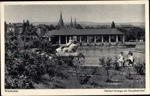 Ak Wiesbaden in Hessen, Herbert-Anlagen, Hauptbahnhof