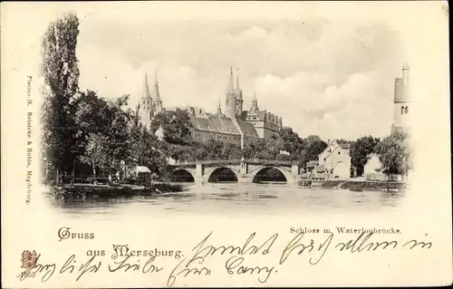 Ak Merseburg an der Saale, Schloss, Waterloobrücke