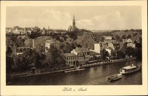 Ak Halle an der Saale, Panorama, Schiff, Boote