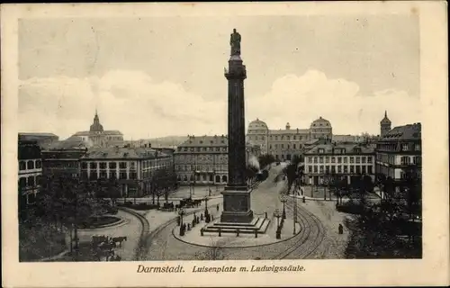 Ak Darmstadt in Hessen, Luisenplatz, Ludwigssäule