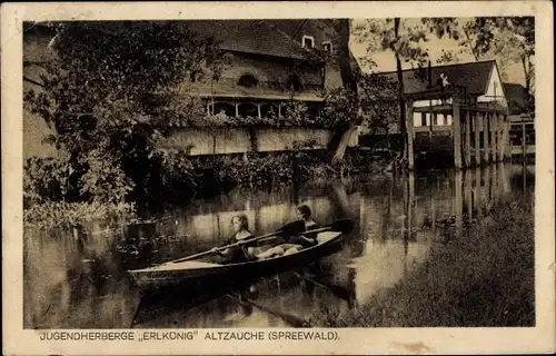 Ak Alt Zauche Wußwerk im Spreewald, Jugendherberge Erlkönig, Boot