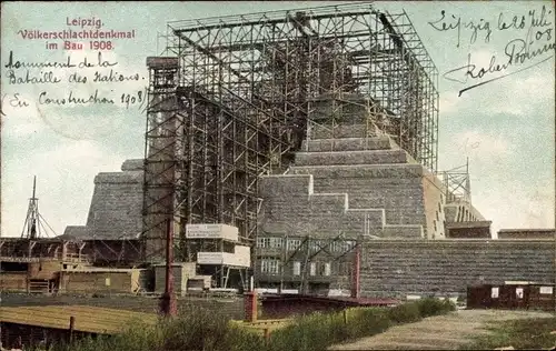 Ak Leipzig, Völkerschlachtdenkmal, Bau 1908