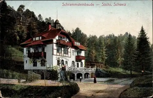 Ak Bad Schandau Elbe, Gasthof Schrammsteinbaude im Zahnsgrunde