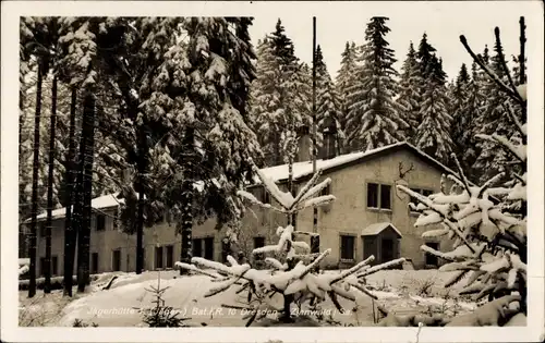 Ak Zinnwald Georgenfeld Altenberg im Erzgebirge, Jagdhütte, Winter