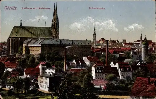 Ak Görlitz in der Lausitz, Rathaus, Ratsturm, Peterskirche