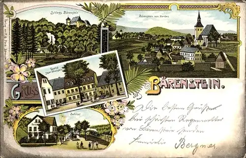 Litho Bärenstein im Erzgebirge, Schloss, Bahnhof