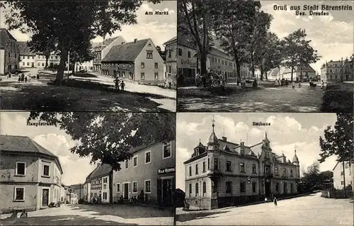 Ak Bärenstein Altenberg im Erzgebirge, Markt, Bäckerei, Hauptstraße, Rathaus