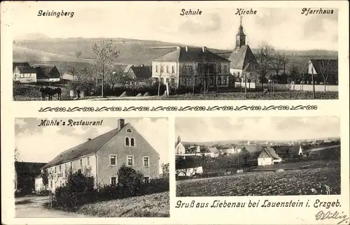 Ak Liebenau Geising Altenberg Erzgebirge, Mühle's Restaurant, Panorama