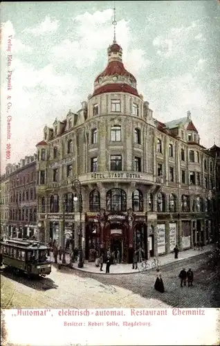 Ak Chemnitz in Sachsen, Hotel Stadt Gotha, Automat Restaurant, Straßenbahn