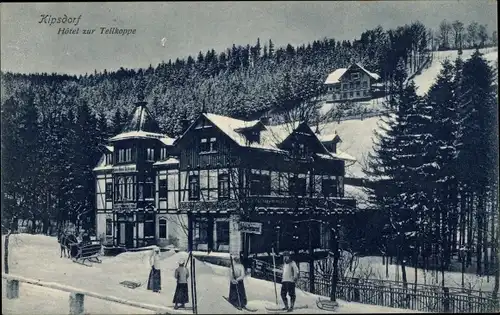 Ak Kipsdorf Altenberg im Erzgebirge, Hotel zur Tellkoppe, Skiläufer