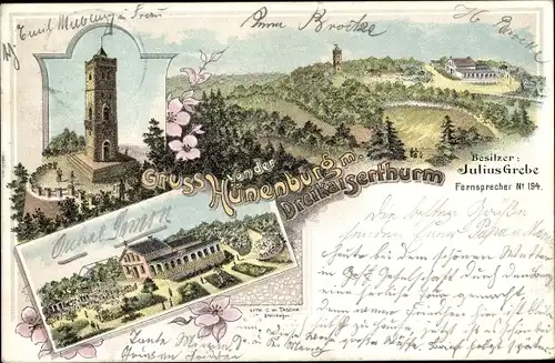 Litho Quelle Bielefeld in Nordrhein Westfalen, Hünenburg, Drei Kaiser Turm