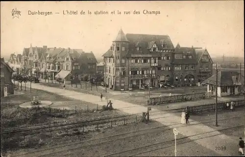 Ak Duinbergen Knokke Heist Westflandern, Hôtel de la Station und Rue des Champs
