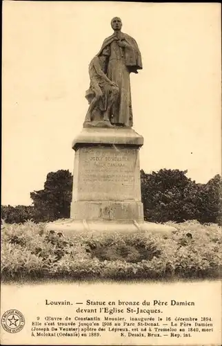 Ak Louvain Louvain Flämisch-Brabant, Bronzestatue von Pater Damien
