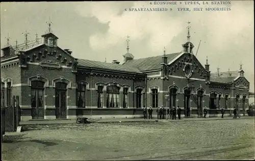 Ak Yper Yper Westflandern, Statie, das Eisenbahnhaus