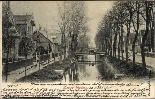 Ak Nieuwe Niedorp Nordholland Niederlande, Kanal, Wohnhäuser, Brücke