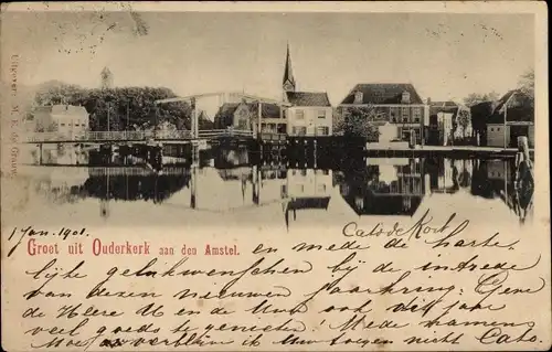 Ak Ouderkerk aan de Amstel Nordholland, Ortsansicht, Brücke, Kirchturm