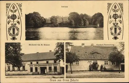 Ak Groß Behnitz Nauen im Havelland, Gasthof Fürstenberg, Bäckerei, Schloss