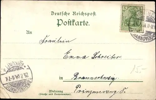 Litho Northeim in Niedersachsen, Marktplatz, Landratsamt, Schulen, Kirche