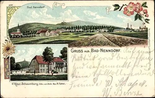 Litho Bad Nenndorf an der Weser, Hotel Schaumburg, Ortsansicht