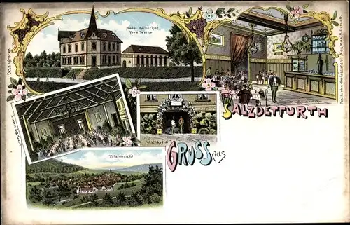 Litho Bad Salzdetfurth in Niedersachsen, Hotel Kaiserhof, Felsenkeller, Panorama