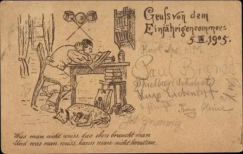Studentika Ak Gruß von dem Einjährigencommers 1905