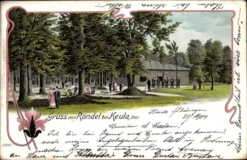 Litho Keula Helbedündorf Thüringen, Gruß vom Rondel, Terrasse