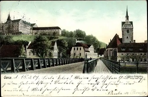 Ak Untermhaus Gera in Thüringen, Schloss Osterstein, Brücke, Kirche