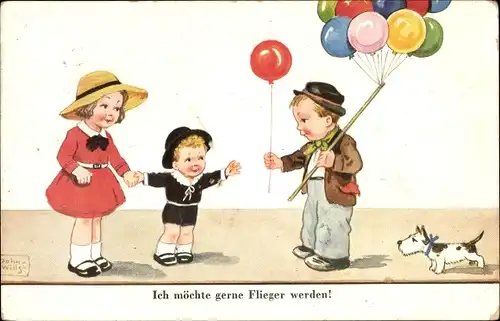 Künstler Ak Wills, John, Kinder, Luftballon-Verkäufer