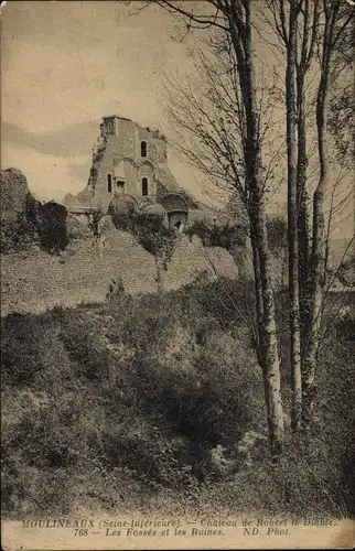 Ak Moulineaux Seine Maritime, Château Robert le Diable, Les Fosses, Les Ruins