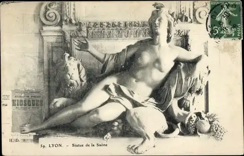 Ak Lyon Rhône, Statue de la Saone