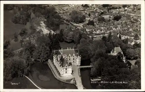 Ak Azay le Rideau Indre et Loire, Schloss, Luftaufnahme